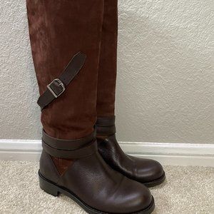 Jimmy Choo Darla Riding Boots Brown Suede Leather Buckle Knee High 35.5